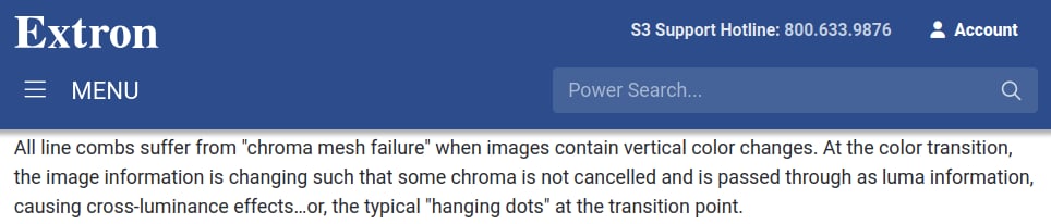 Extron Comb chroma mesh failure